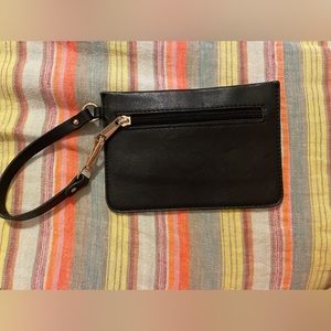 black leather wristlet purse